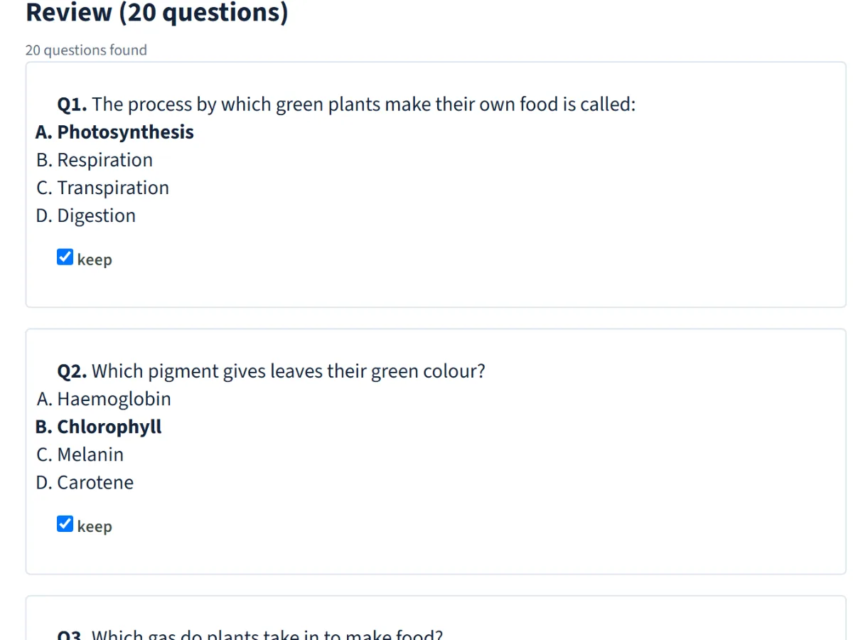 Questions written by AI, shown for checking before the test